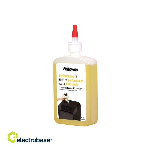 Fellowes | Shredder Oil 355 ml | For use with all Fellowes cross-cut and micro-cut shredders. Oil shredder each time wastebasket is emptied or a minimum of twice a month. Plastic squeeze bottle with extended nozzle ensures complete coverage image 1