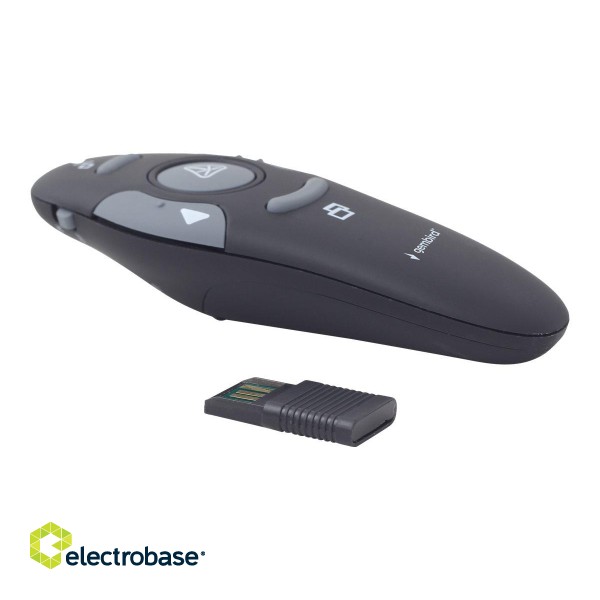 Gembird | Wireless presenter with laser pointer | WP-L-01 | Black | Depth 25 mm | Height 105 mm | Red laser pointer. 4 buttons to control most used PowerPoint presentation functions. Interface: USB. Presenter control distance: up to 10 m. | paveikslėlis 4