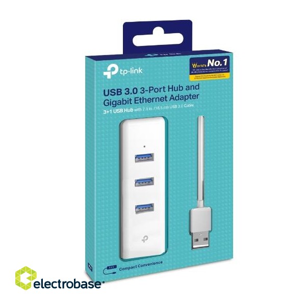 TP-LINK | USB 3.0 3-Port Hub & Gigabit Ethernet Adapter 2 in 1 USB Adapter | UE330 paveikslėlis 5