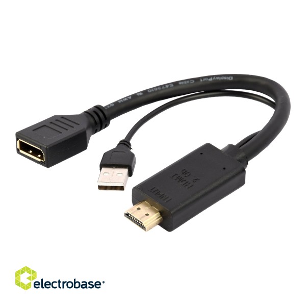 Cablexpert | Black | DisplayPort Female | HDMI Male (Type A) | Active 4K HDMI to DisplayPort Adapter | A-HDMIM-DPF-01 | 0.1 m image 2