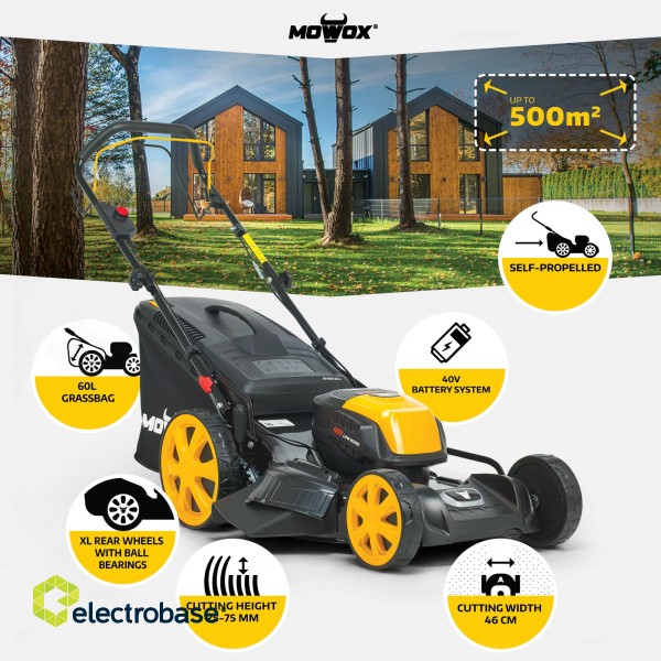 MoWox | 40V Comfort Series Cordless Lawnmower | EM 4640 SX-Li | Mowing Area 450 m² | 4000 mAh | Battery and Charger included image 4