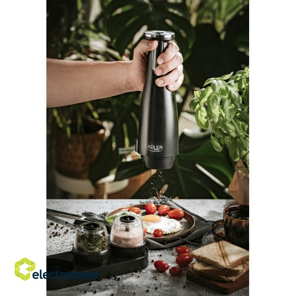 Adler | Electric Salt and pepper grinder | AD 4449b | Grinder | 7 W | Housing material ABS plastic | Lithium | Mills with ceramic querns; Charging light; Auto power off after: 3 minutes; Fully charged for 120 minutes of continuous use; Char paveikslėlis 7
