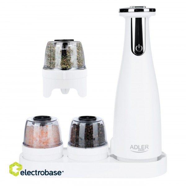 Adler | Electric Salt and pepper grinder | AD 4449w | Grinder | 7 W | Housing material ABS plastic | Lithium | Mills with ceramic querns; Charging light; Auto power off after: 3 minutes; Fully charged for 120 minutes of continuous use; Char фото 2