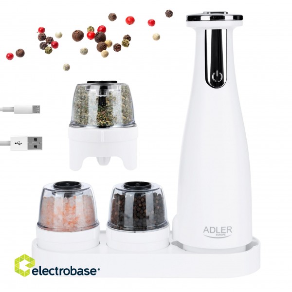 Adler | Electric Salt and pepper grinder | AD 4449w | Grinder | 7 W | Housing material ABS plastic | Lithium | Mills with ceramic querns; Charging light; Auto power off after: 3 minutes; Fully charged for 120 minutes of continuous use; Char фото 7