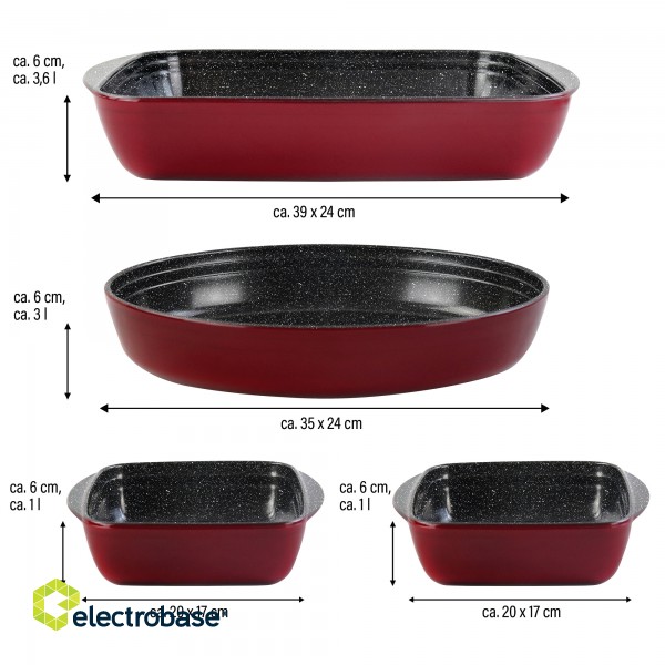 Stoneline | Yes | Casserole dish set of 4pcs | 21789 | Red | 1+1+3+3.6 L | 20x17/35x24/39x24 cm | Borosilicate glass | Dishwasher proof image 3