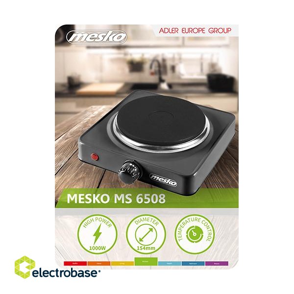 Mesko | Hob | MS 6508 | Number of burners/cooking zones 1 | Rotary | Black | Electric фото 7