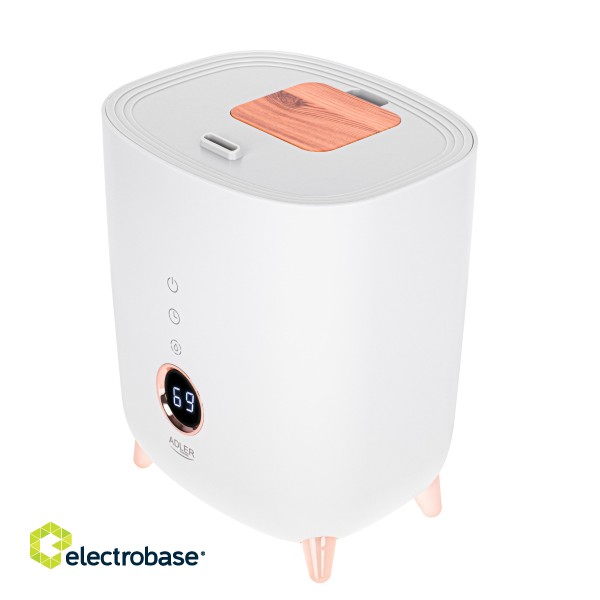 Adler | AD 7972 | Humidifier | 23 W | Water tank capacity 4 L | Suitable for rooms up to 35 m² | Ultrasonic | Humidification capacity 150-300 ml/hr | White paveikslėlis 3