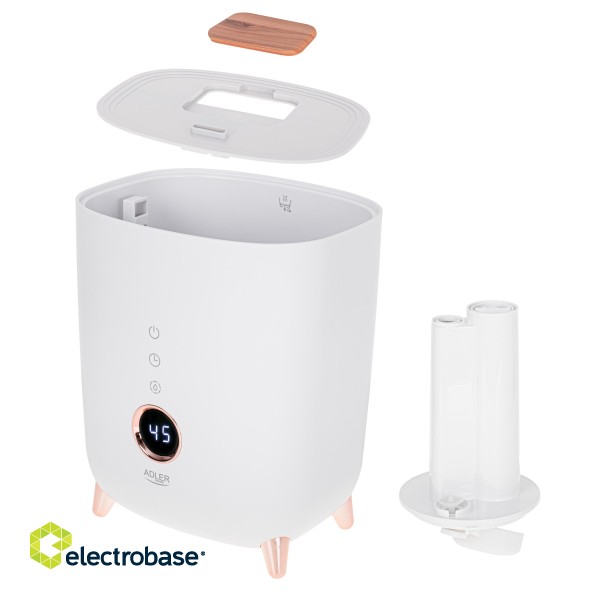 Adler | AD 7972 | Humidifier | 23 W | Water tank capacity 4 L | Suitable for rooms up to 35 m² | Ultrasonic | Humidification capacity 150-300 ml/hr | White image 5