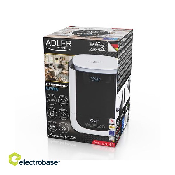 Adler | AD 7966 | Air Humidifier | 35 m³ | 25 W | Water tank capacity 4.6 L | Ultrasonic | Humidification capacity 280 ml/hr | White/Black image 7