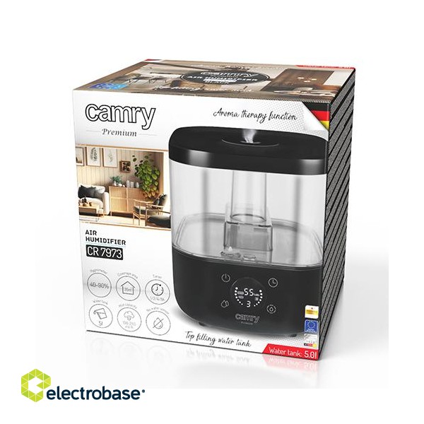 Camry | CR 7973b | Humidifier | 23 W | Water tank capacity 5 L | Suitable for rooms up to 35 m² | Ultrasonic | Humidification capacity 100-260 ml/hr | Black paveikslėlis 9