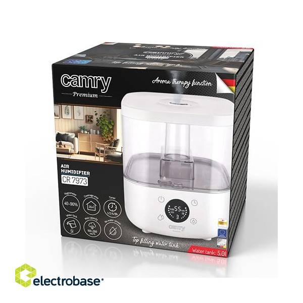 Camry | CR 7973w | Humidifier | 23 W | Water tank capacity 5 L | Suitable for rooms up to 35 m² | Ultrasonic | Humidification capacity 100-260 ml/hr | White paveikslėlis 9