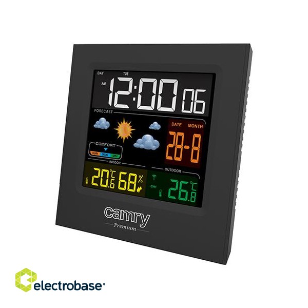 Camry | Weather station | CR 1166 | Black | Date display фото 1