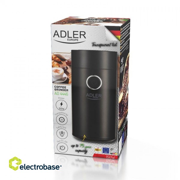 Adler | Coffee grinder | AD4446bs | 150 W | Coffee beans capacity 75 g | Lid safety switch | Number of cups  pc(s) | Black paveikslėlis 4