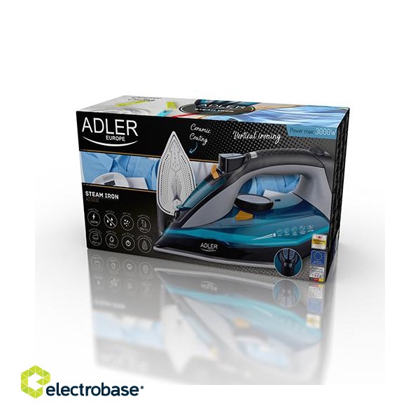 Adler | AD 5032 | Iron | Steam Iron | 3000 W | Water tank capacity 350 ml | Continuous steam 45 g/min | Steam boost performance 80 g/min | Blue/Grey image 4