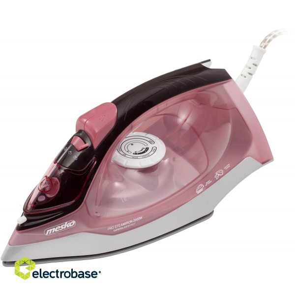 Mesko | MS 5028 | Iron | Steam Iron | 2600 W | Water tank capacity  ml | Continuous steam 35 g/min | Steam boost performance 60 g/min | Pink/Grey image 1