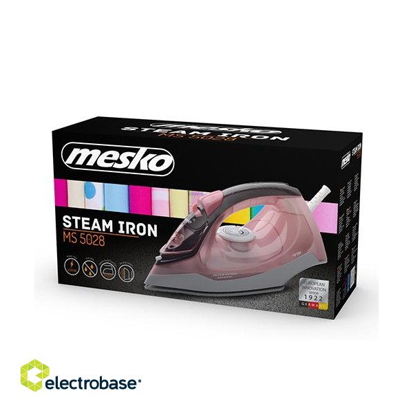 Mesko | MS 5028 | Iron | Steam Iron | 2600 W | Water tank capacity  ml | Continuous steam 35 g/min | Steam boost performance 60 g/min | Pink/Grey image 6