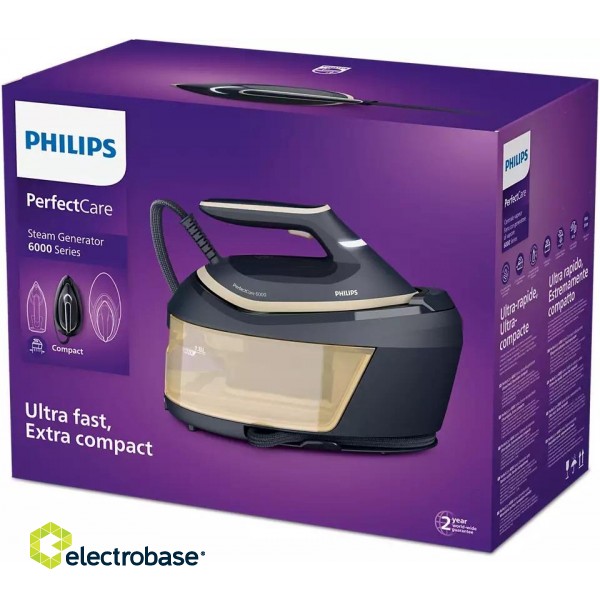 Philips | Steam Generator Iron | PSG6066/20 PerfectCare 6000 Series | 2400 W | 1.8 L | 8 bar | Auto power off | Vertical steam function | Calc-clean function | Black/Gold paveikslėlis 9