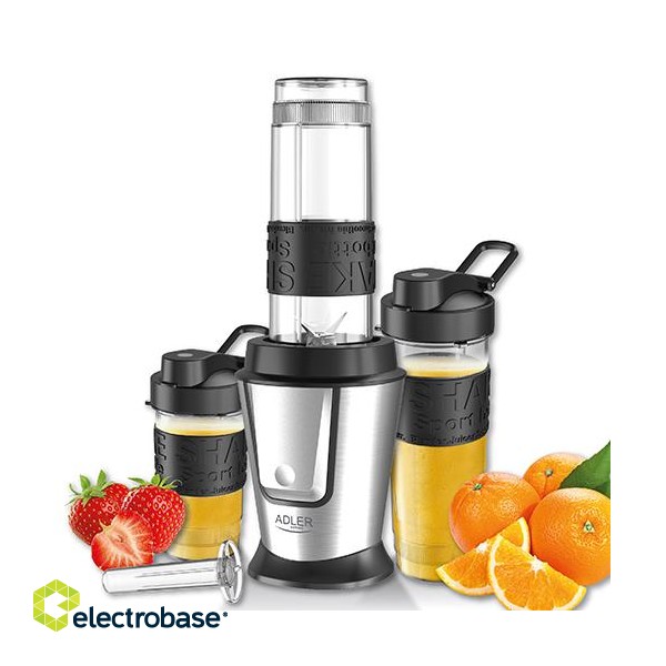 Adler | Blender | AD 4081 | Tabletop | 800 W | Jar material BPA Free Plastic | Jar capacity 0.4 + 0.57 L | Ice crushing | Black/Stainless steel image 1