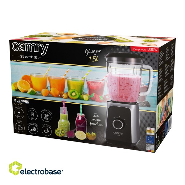 Camry | Blender | CR 4077 | Tabletop | 500 W | Jar material Glass | Jar capacity 1.5 L | Ice crushing | Black/Stainless steel фото 7