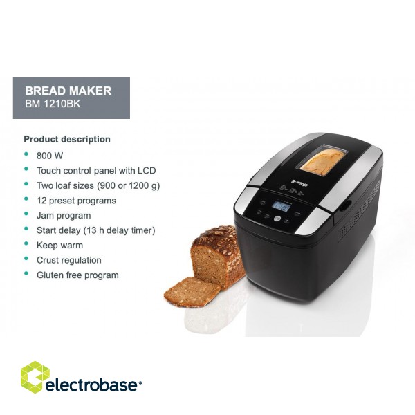Gorenje | Bread maker | BM1210BK | Power 800 W | Number of programs 12 | Display LCD | Black фото 8