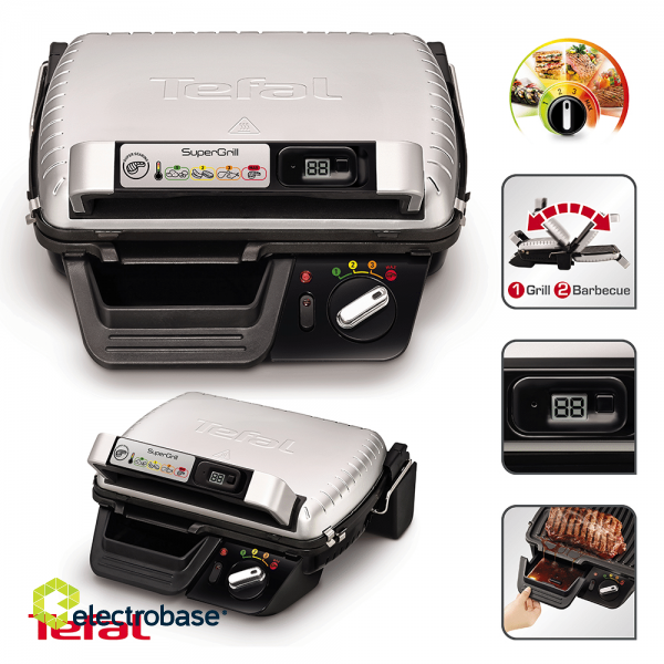 TEFAL | SuperGrill Timer Multipurpose grill | GC451B12 | Contact | 2000 W | Stainless steel фото 4