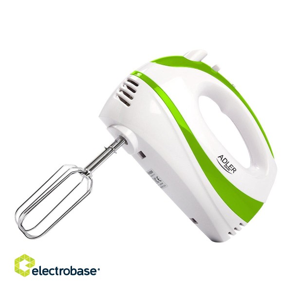 Adler | Mixer | AD 4205 g | Hand Mixer | 300 W | Number of speeds 5 | Turbo mode | White/Green image 1