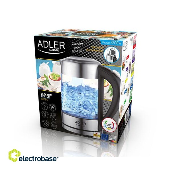 Adler | Kettle | AD 1247 NEW | With electronic control | 1850 - 2200 W | 1.7 L | Stainless steel image 2