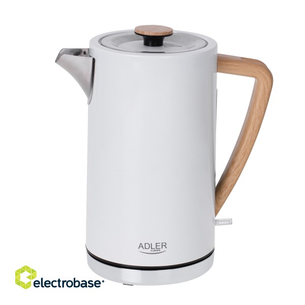 Adler | Kettle | AD 1347w | Electric | 2200 W | 1.5 L | Stainless steel | 360° rotational base | White paveikslėlis 1