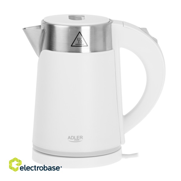 Adler | Kettle | AD 1372 | Electric | 800 W | 0.6 L | Plastic/Stainless steel | 360° rotational base | White фото 2