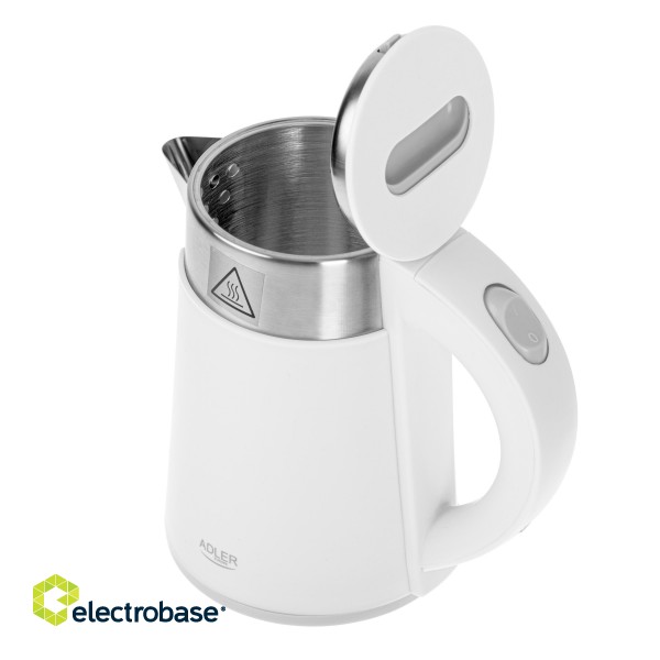 Adler | Kettle | AD 1372 | Electric | 800 W | 0.6 L | Plastic/Stainless steel | 360° rotational base | White фото 6