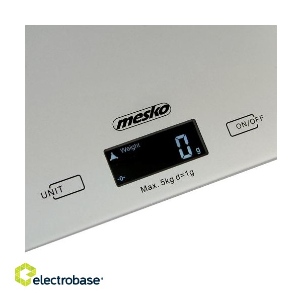 Mesko | Kitchen Scales | MS 3145 | Maximum weight (capacity) 5 kg | Graduation 1 g | Display type LCD | Silver paveikslėlis 2