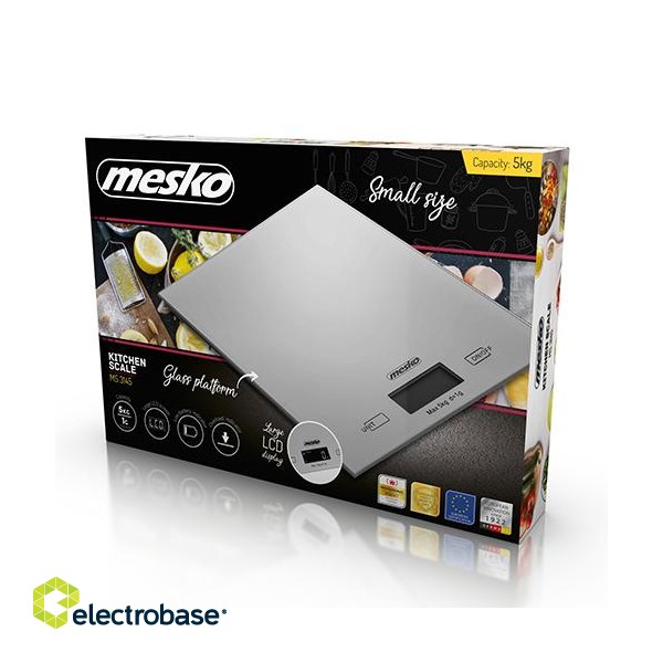 Mesko | Kitchen Scales | MS 3145 | Maximum weight (capacity) 5 kg | Graduation 1 g | Display type LCD | Silver paveikslėlis 9
