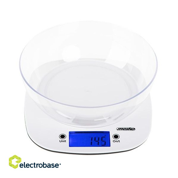 Mesko | Scale with bowl | MS 3165 | Maximum weight (capacity) 5 kg | Graduation 1 g | Display type LCD | White фото 2