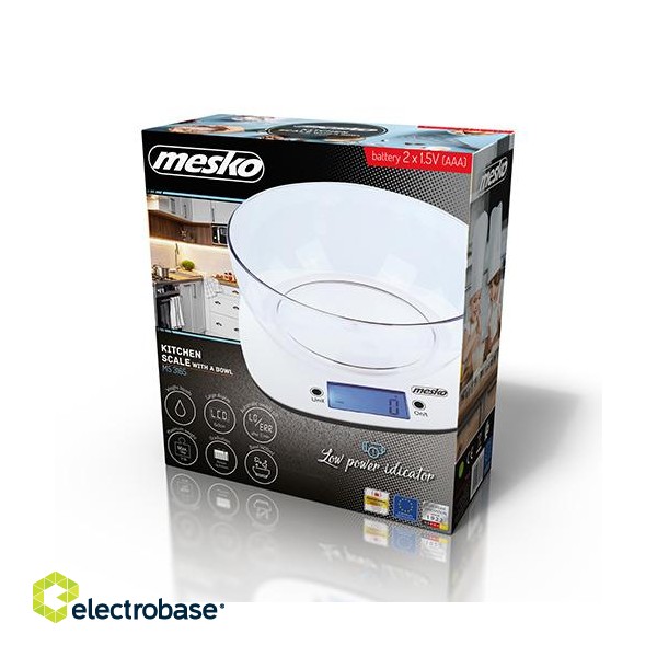 Mesko | Scale with bowl | MS 3165 | Maximum weight (capacity) 5 kg | Graduation 1 g | Display type LCD | White paveikslėlis 5