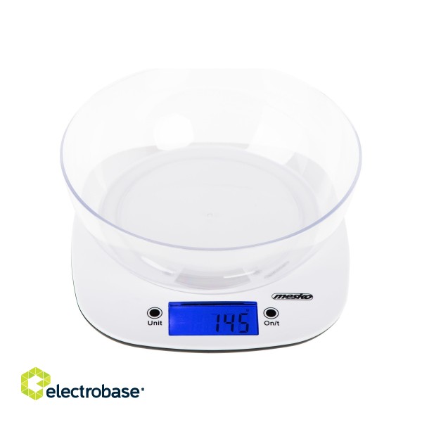 Mesko | Scale with bowl | MS 3165 | Maximum weight (capacity) 5 kg | Graduation 1 g | Display type LCD | White paveikslėlis 1