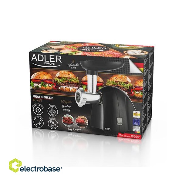 Adler | Meat mincer | AD 4811 | Black | 600 W | Number of speeds 1 | Throughput (kg/min) 1.8 | 3 replaceable sieves: 3mm for grinding poppies and preparing meat and vegetable stuffing; 5mm for meatballs image 8
