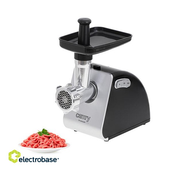 Camry | Meat mincer | CR 4812 | Silver/Black | 1600 W | Number of speeds 2 | Throughput (kg/min) 2 | Gullet; 3 strainers; Kebble tip; Pusher; Tray image 1