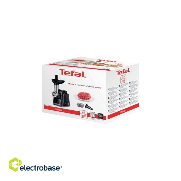 TEFAL | Meat mincer | NE105838 | Black | 1400 W | Number of speeds 1 | Throughput (kg/min) 1.7 | The set includes 3 stainless steel sieves for medium or coarse grinding. image 4