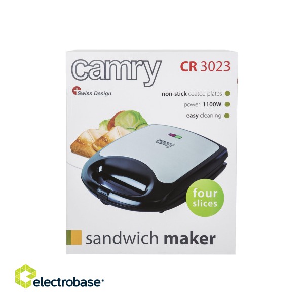 Camry | CR 3023 | Sandwich maker XL | 1500 W | Number of plates 1 | Number of pastry 4 | Black image 9