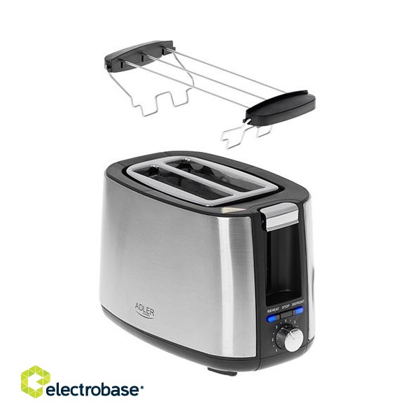 Adler | Toaster | AD 3214 | Power 750 W | Number of slots 2 | Housing material Stainless steel | Silver image 4