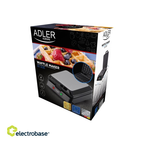 Adler | Waffle maker | AD 3036 | 1500 W | Number of pastry 4 | Belgium | Black фото 6