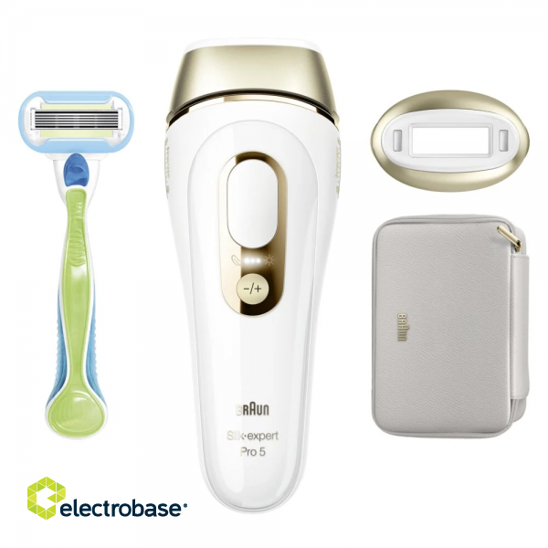 Braun Silk-expert Pro 5 Epilator | PL5052 | Bulb lifetime (flashes) 400.000 | Number of power levels 10 | White/Gold image 1