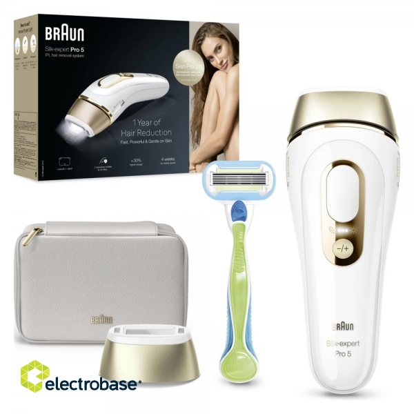 Braun Silk-expert Pro 5 Epilator | PL5052 | Bulb lifetime (flashes) 400.000 | Number of power levels 10 | White/Gold image 2