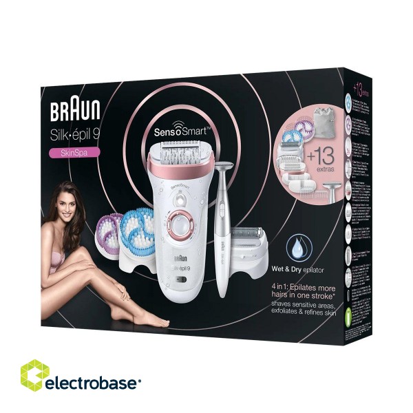Braun Epilator | SES9-980 Silk-épil 9 SkinSpa | Operating time (max) 40 min | Number of power levels 2 | Wet & Dry | White/Pink фото 2