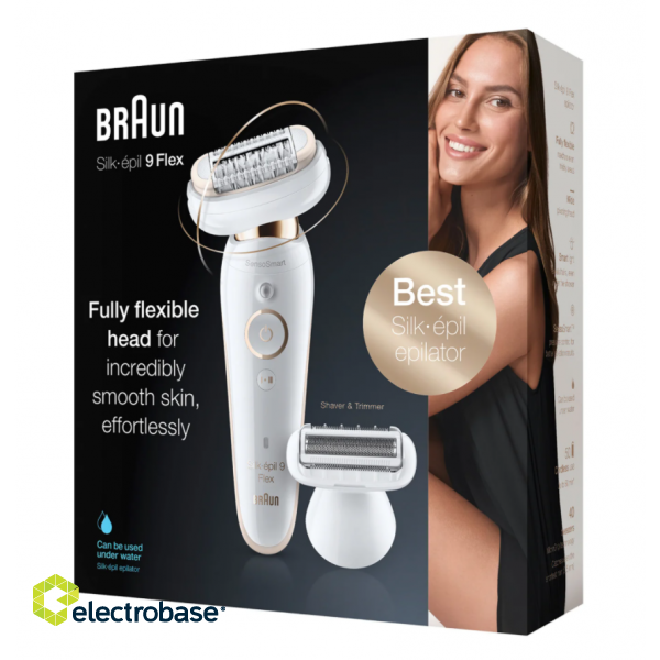Braun | Silk-epil 9 Flex SES9002 | Epilator | Operating time (max) 40 min | Bulb lifetime (flashes) Not applicable | Number of power levels 2 | Wet & Dry | White/Gold paveikslėlis 3