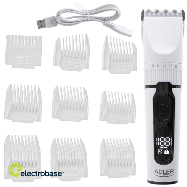 Adler | Hair Clipper with LCD Display | AD 2839 | Cordless | Number of length steps 6 | White/Black image 10