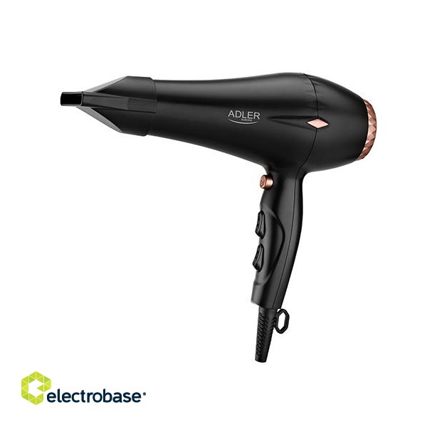 Adler | Hair Dryer | AD 2244 | 2000 W | Number of temperature settings 3 | Ionic function | Diffuser nozzle | Black image 1