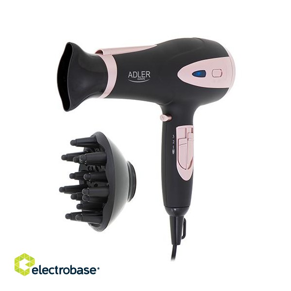 Adler | Hair Dryer | AD 2248b ION | 2200 W | Number of temperature settings 3 | Ionic function | Diffuser nozzle | Black/Pink paveikslėlis 1
