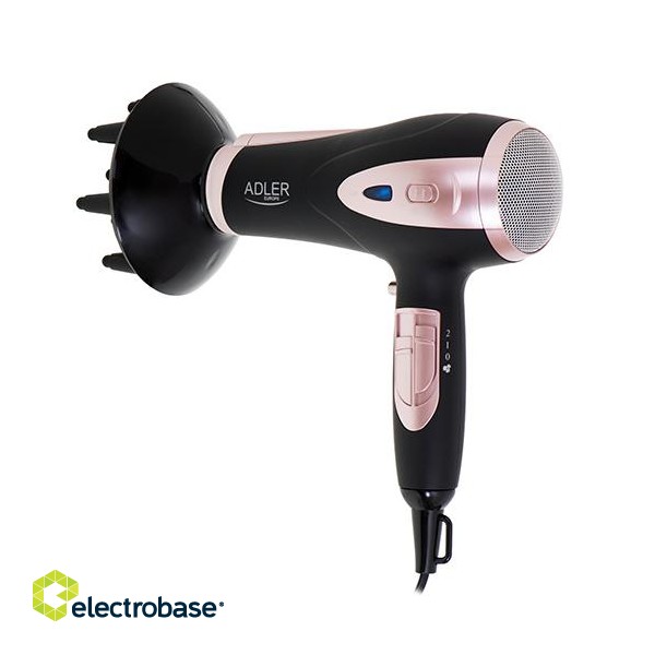 Adler | Hair Dryer | AD 2248b ION | 2200 W | Number of temperature settings 3 | Ionic function | Diffuser nozzle | Black/Pink фото 3