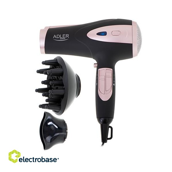 Adler | Hair Dryer | AD 2248b ION | 2200 W | Number of temperature settings 3 | Ionic function | Diffuser nozzle | Black/Pink фото 4